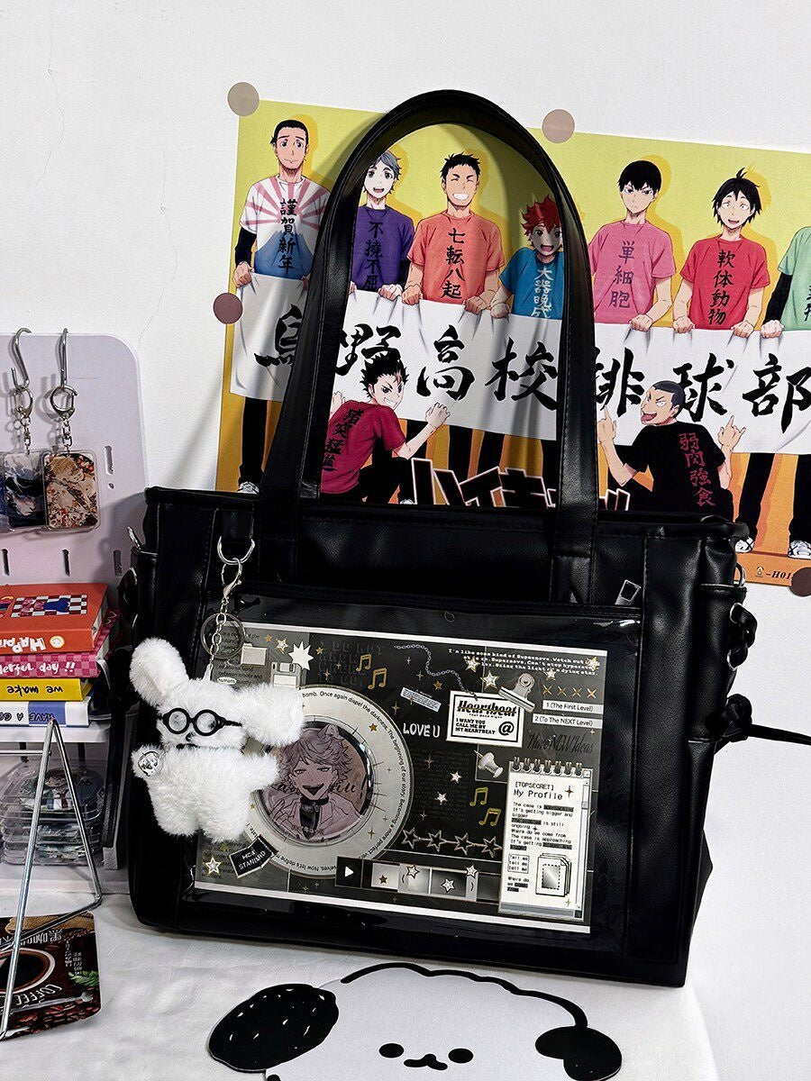 Large Kawaii Ita Tote Bag (PU) – Clear Window Pin Display Crossbody