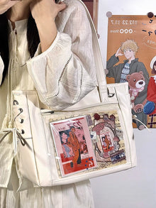 Large Kawaii Ita Tote Bag (PU) – Clear Window Pin Display Crossbody