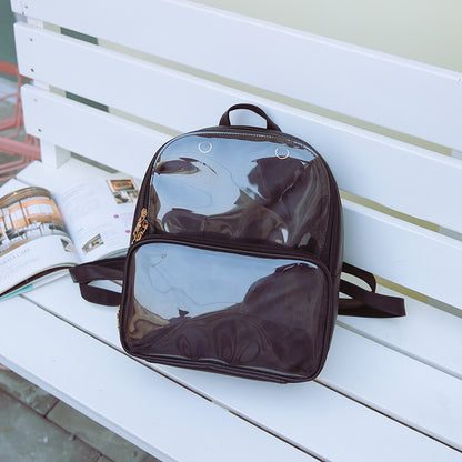 Double Window Candy PU Leather Backpack