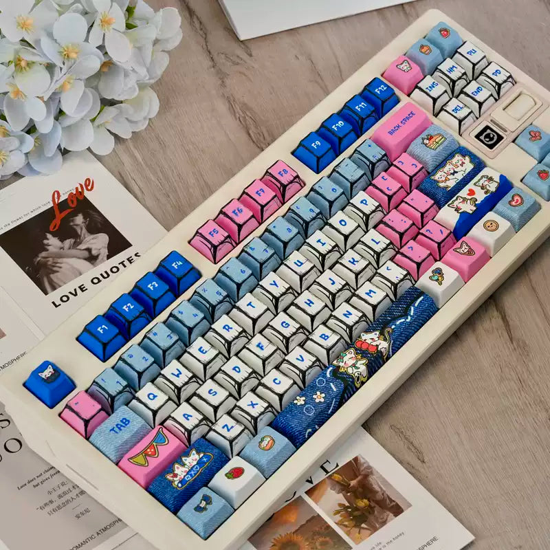 Comic Denim Cat Original Profile PBT Keycap Set