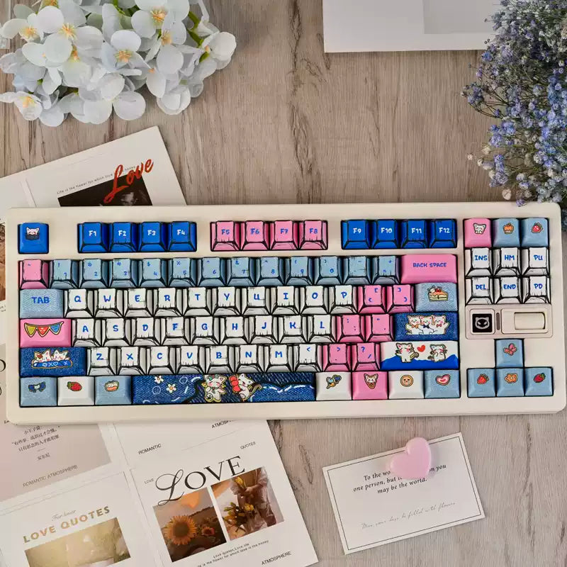 Comic Denim Cat Original Profile PBT Keycap Set