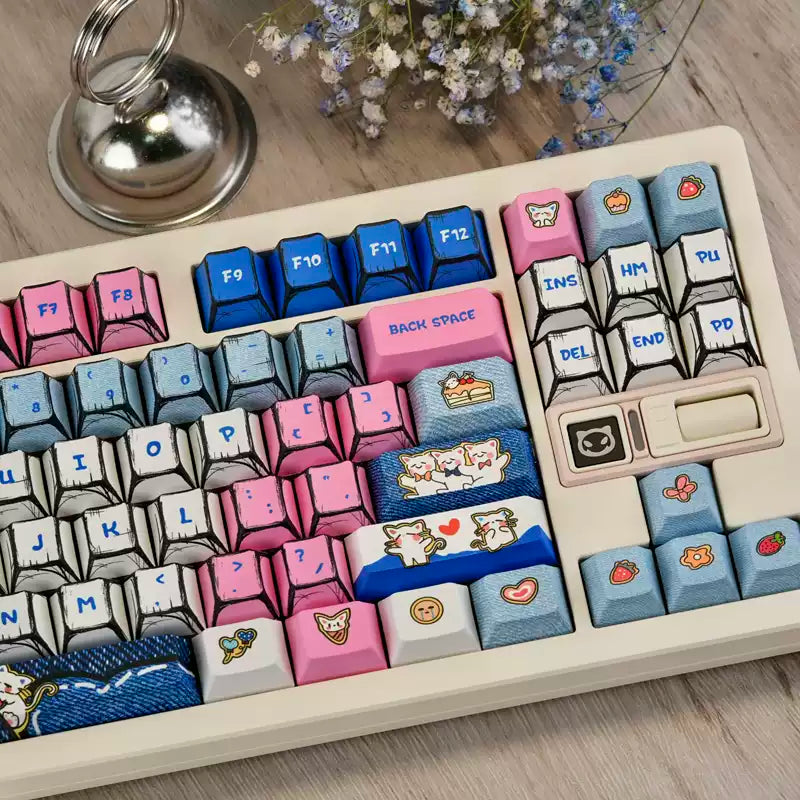 Comic Denim Cat Original Profile PBT Keycap Set