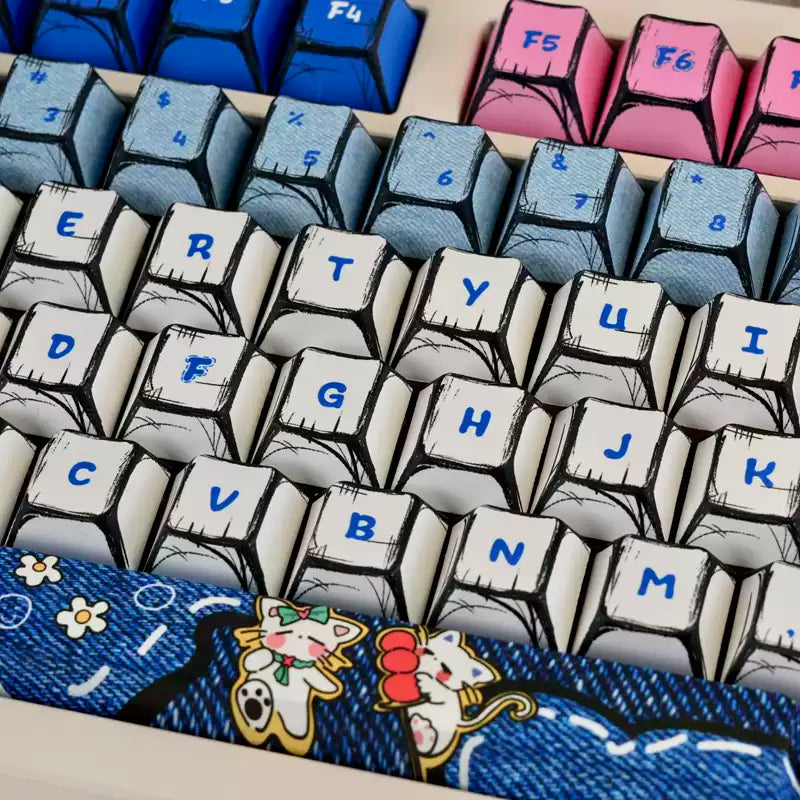 Comic Denim Cat Original Profile PBT Keycap Set