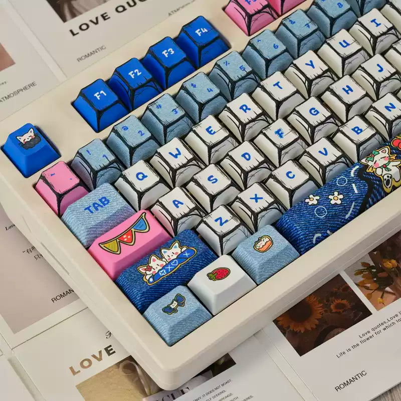 Comic Denim Cat Original Profile PBT Keycap Set