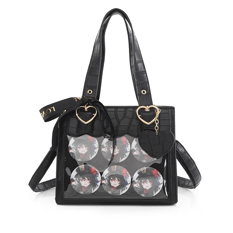 Croc-Texture Heart Charm Ita Tote