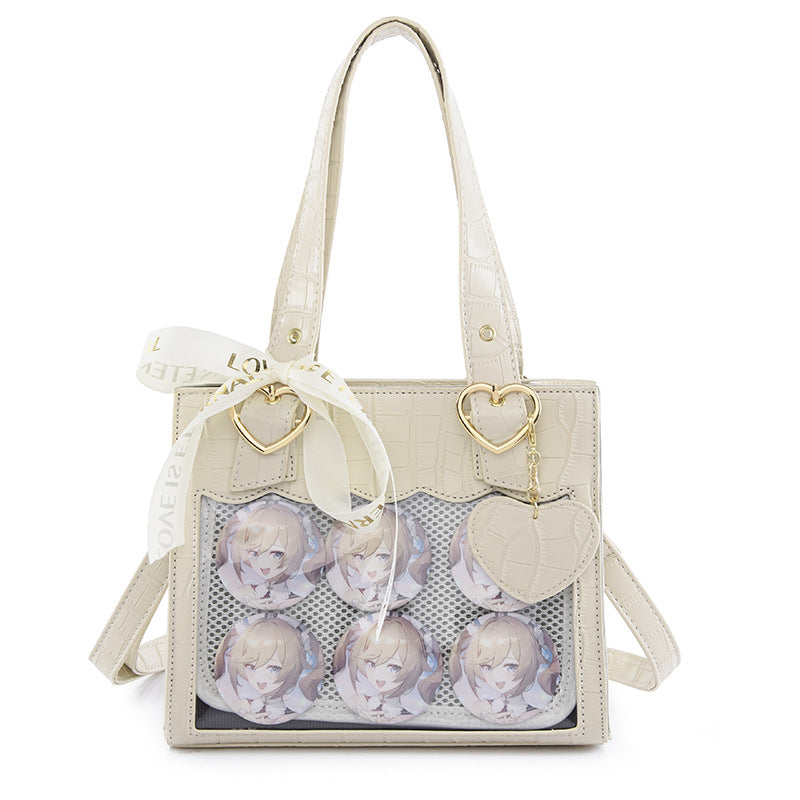 Croc-Texture Heart Charm Ita Tote