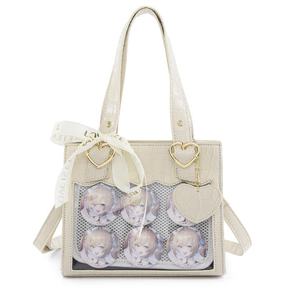 Croc-Texture Heart Charm Ita Tote