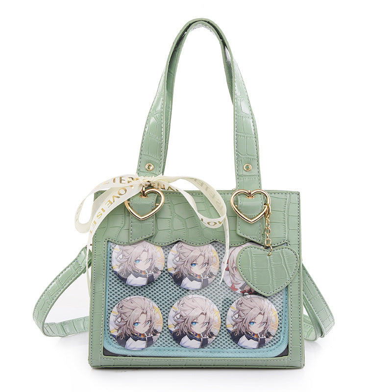 Croc-Texture Heart Charm Ita Tote