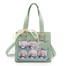 Croc-Embossed Heart Charm Ita Tote | Elegant Ribbon Crossbody & Handbag for Pins