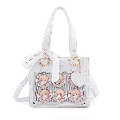 Croc-Texture Heart Charm Ita Tote