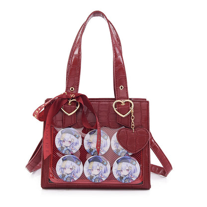 Croc-Texture Heart Charm Ita Tote