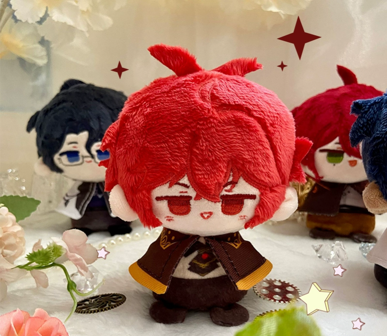 Genshin Impact Diluc 12cm Sitting Posture Plush Doll Keychain