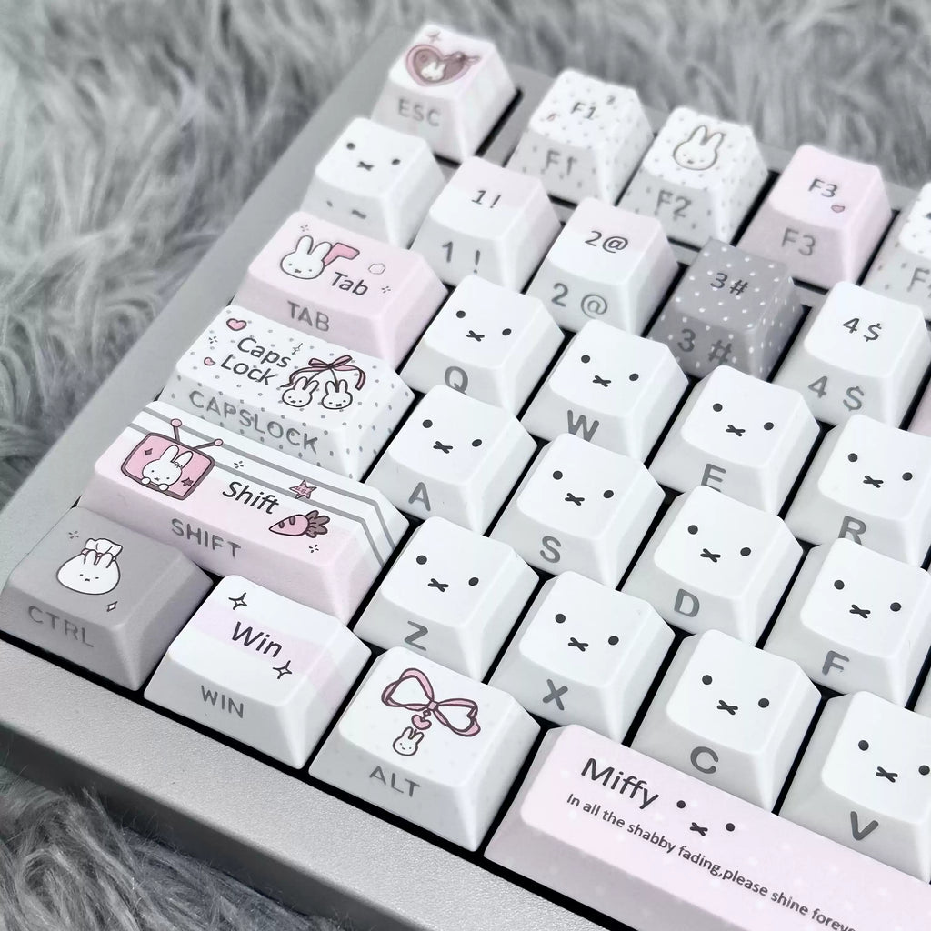 Gray Pink Miffy Bunny PBT Keycap Set