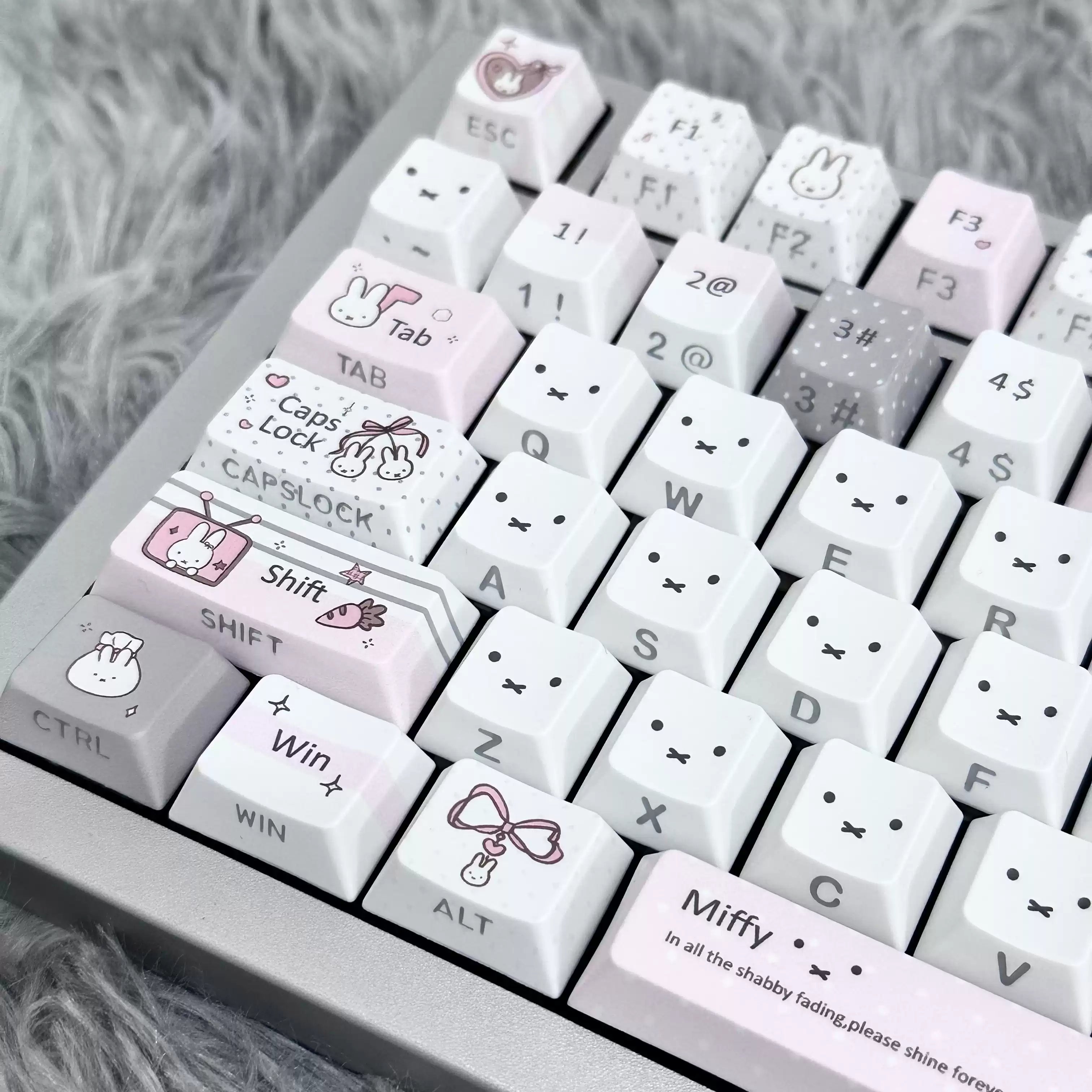 Gray Pink Miffy Bunny PBT Keycap Set