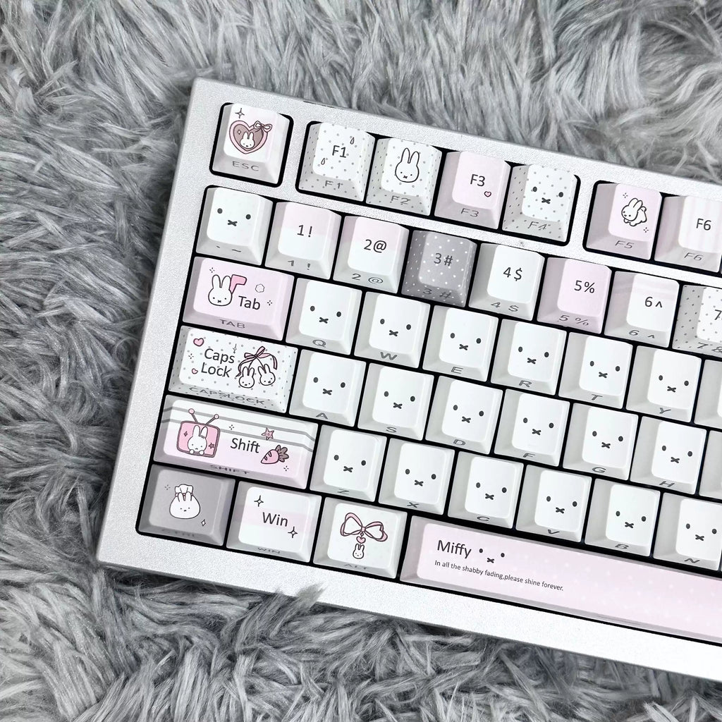 Gray Pink Miffy Bunny PBT Keycap Set