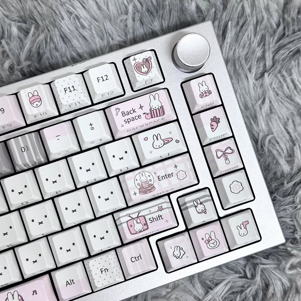 Gray Pink Miffy Bunny PBT Keycap Set