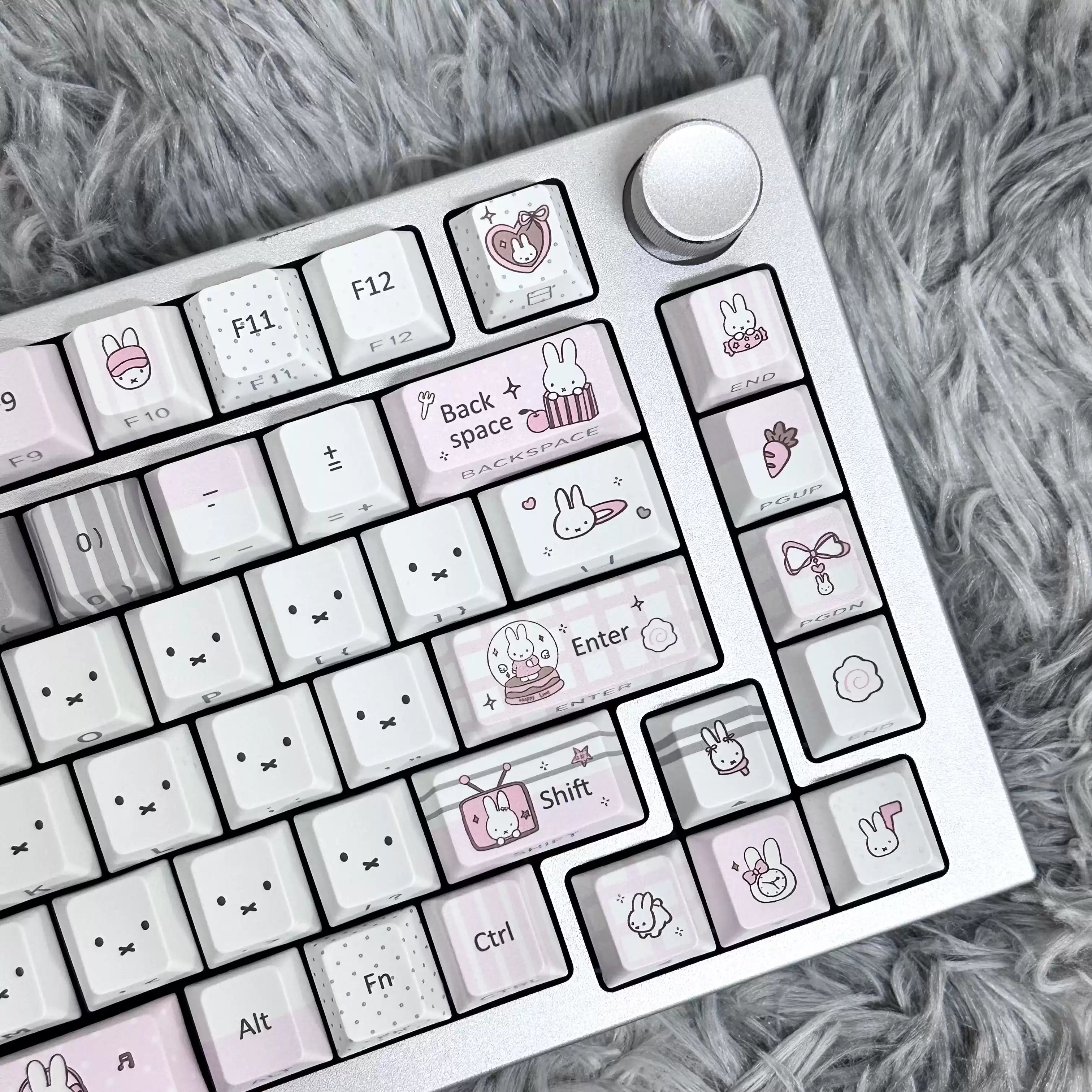Gray Pink Miffy Bunny PBT Keycap Set