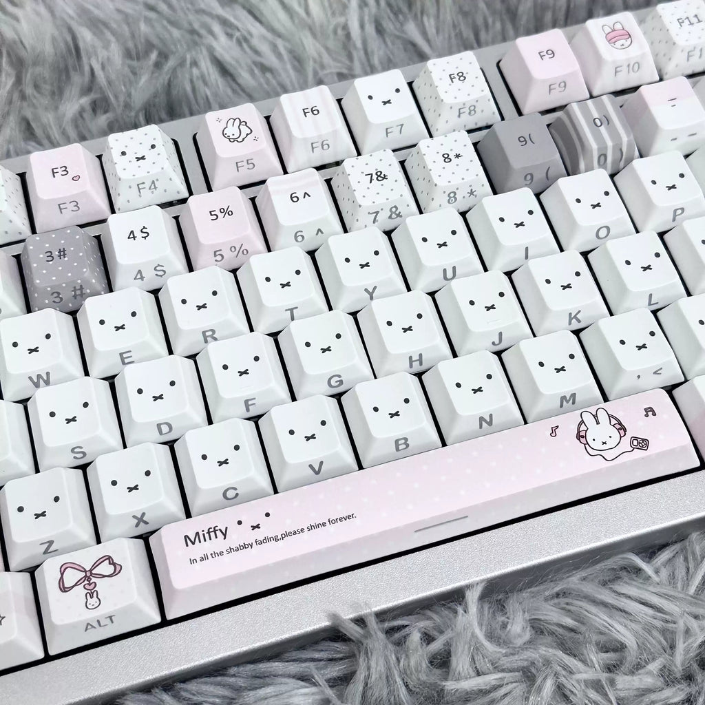 Gray Pink Miffy Bunny PBT Keycap Set