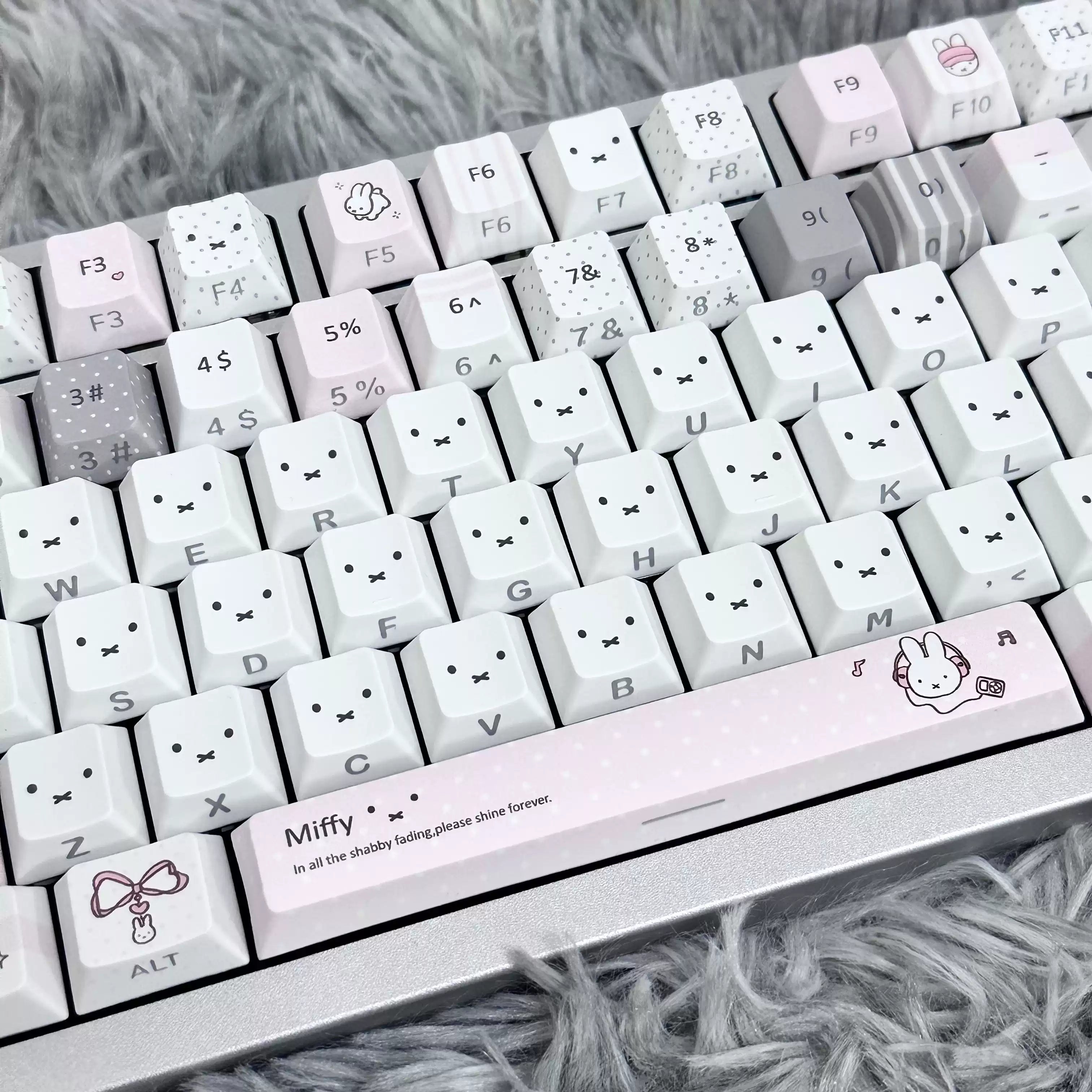 Gray Pink Miffy Bunny PBT Keycap Set