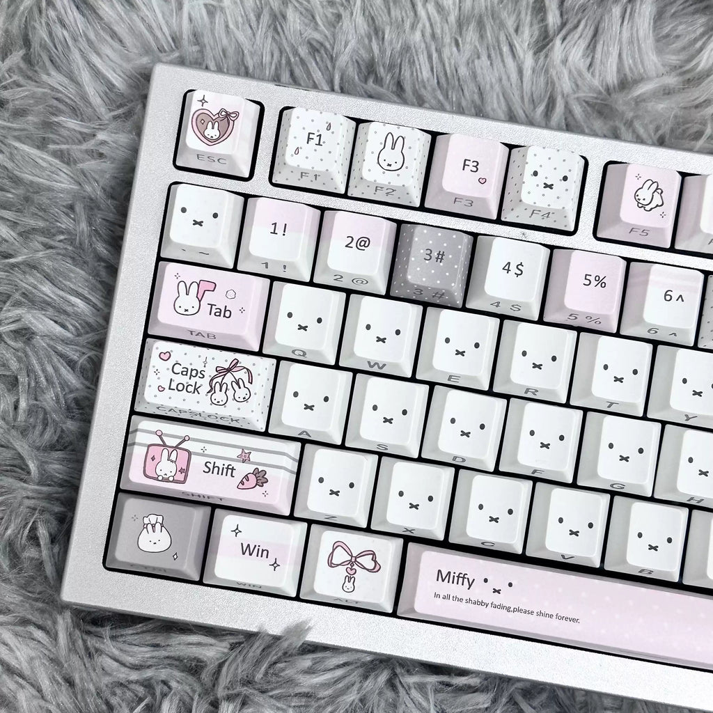 Gray Pink Miffy Bunny PBT Keycap Set
