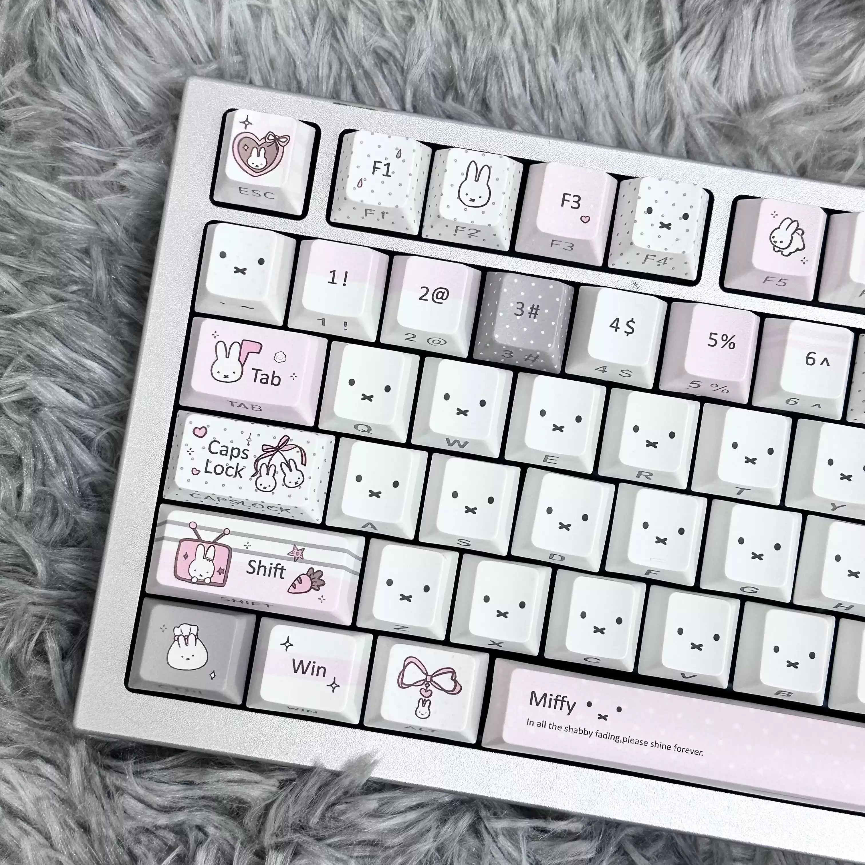 Gray Pink Miffy Bunny PBT Keycap Set