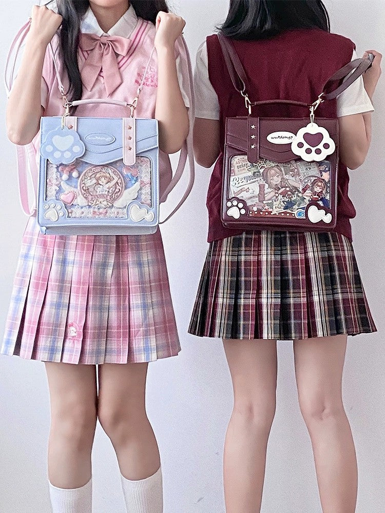 Japanese Cat Paw Satchel Ita Bag | 2-Way JK Uniform Backpack & Crossbody