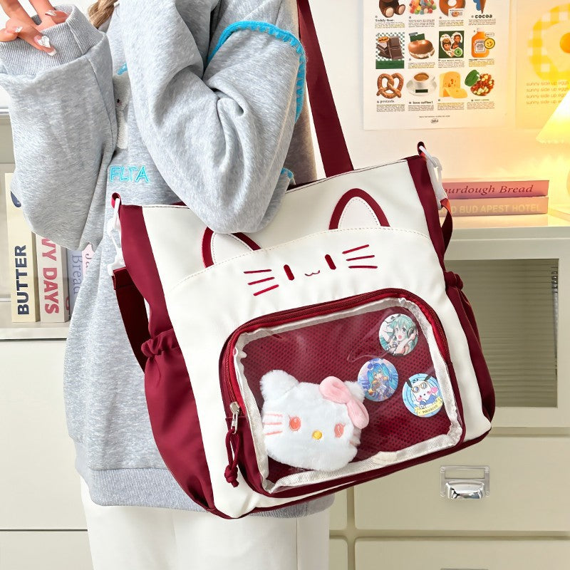 Kawaii Cat Face Ita Bag – 3-Way Clear Shoulder & Backpack