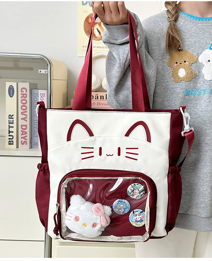 Kawaii Cat Face Ita Bag – 3-Way Clear Shoulder & Backpack