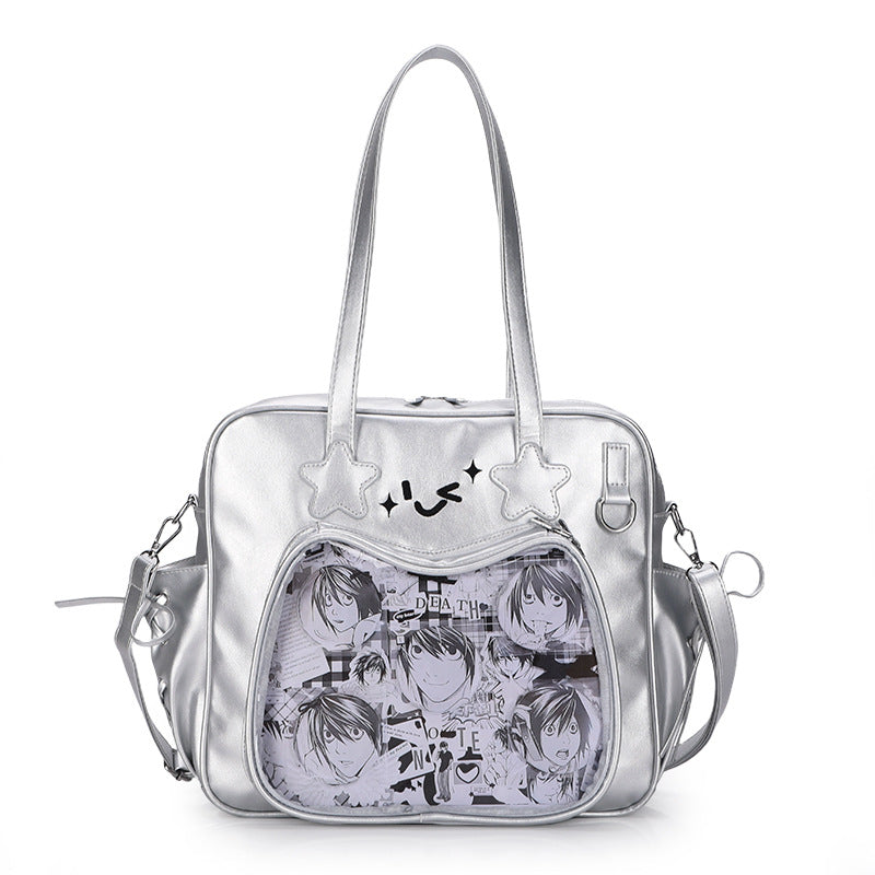 Kawaii Star Face Ita Tote Bag – Large Capacity Clear Window Shoulder
