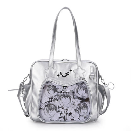 Kawaii Star Face Ita Tote Bag – Large Capacity Clear Window Shoulder