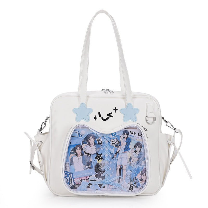 Kawaii Star Face Ita Tote Bag – Large Capacity Clear Window Shoulder