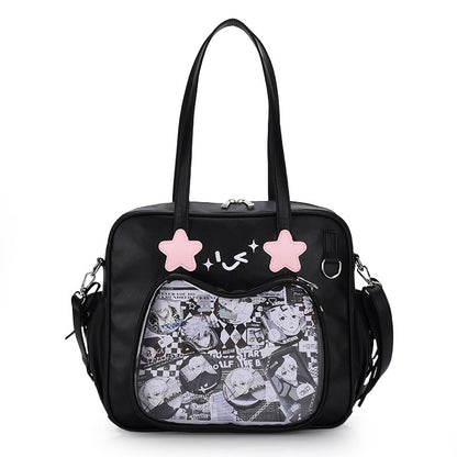 Kawaii Star Face Ita Tote Bag – Large Capacity Clear Window Shoulder