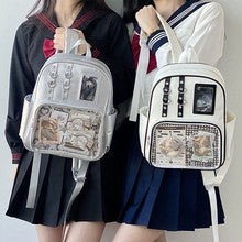 Large Capacity Dual Window Ita Backpack | PU Leather School Bag with Buckle Straps