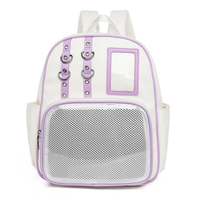 Large Capacity Dual Window Ita Backpack | PU Leather School Bag with Buckle Straps