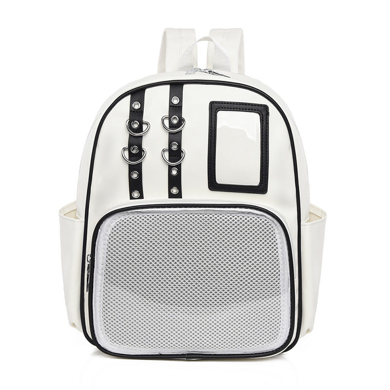 Large Capacity Dual Window Ita Backpack | PU Leather School Bag with Buckle Straps