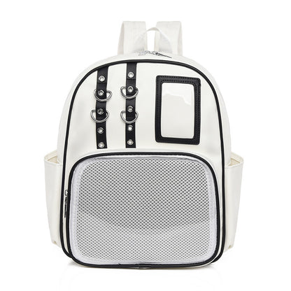 Large Capacity Dual Window Ita Backpack | PU Leather School Bag with Buckle Straps