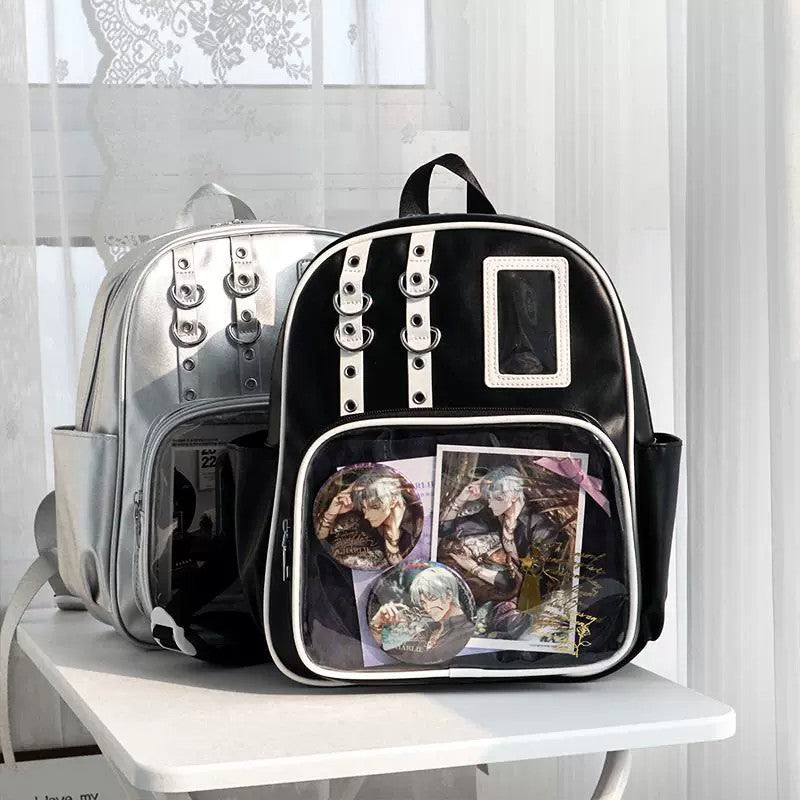 Large Capacity Dual Window Ita Backpack | PU Leather School Bag with Buckle Straps