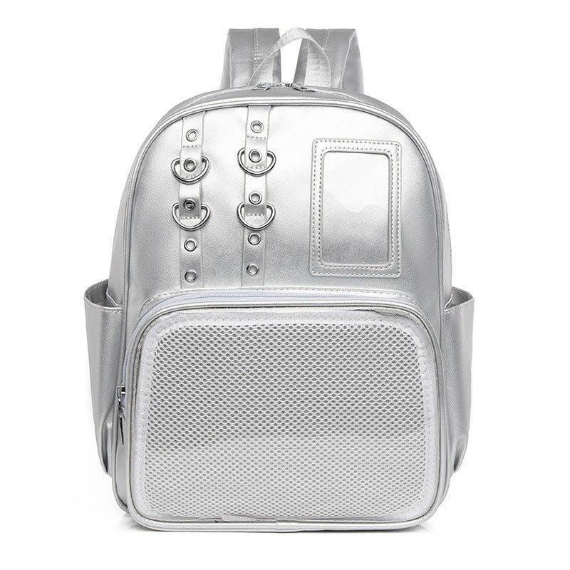 Large Capacity Dual Window Ita Backpack | PU Leather School Bag with Buckle Straps