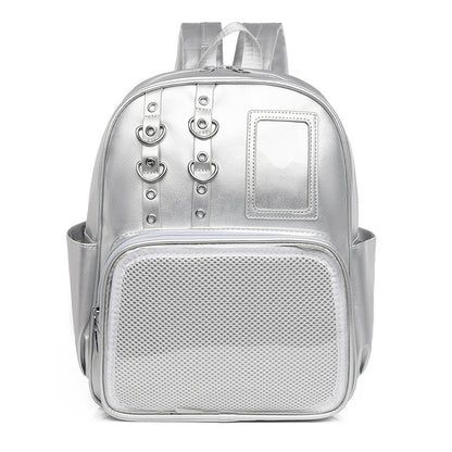 Large Capacity Dual Window Ita Backpack | PU Leather School Bag with Buckle Straps