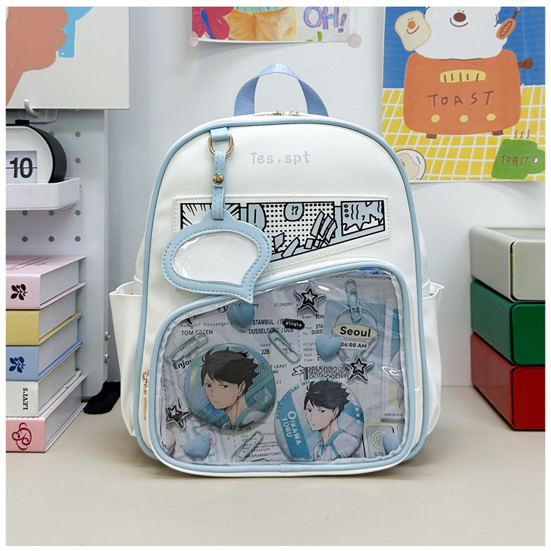 Manga Panel Ita Backpack – 3-Way Clear School Bag for Pins and Badges
