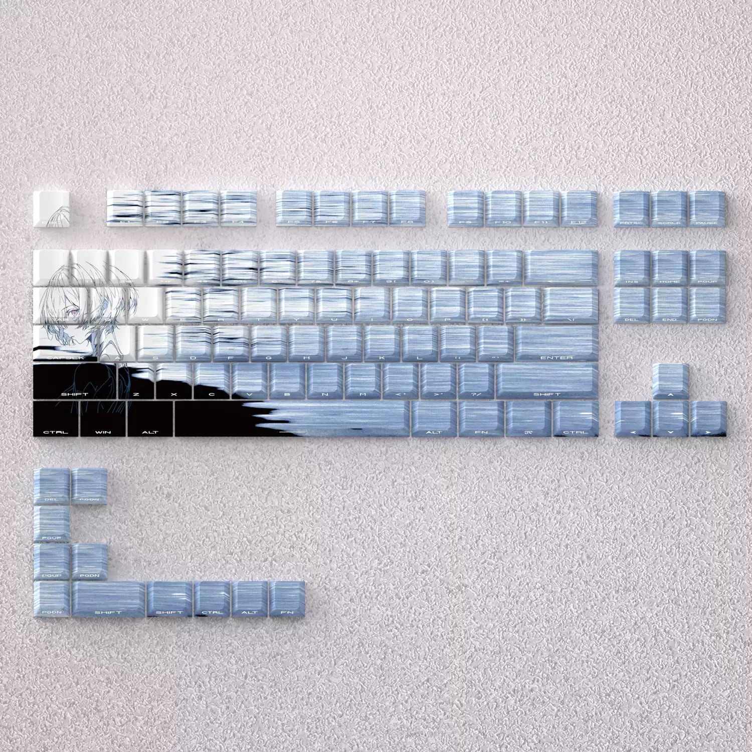 Rei Ayanami Side-Printed Shine-Through OEM Profile PBT Keycap Set  Product Description