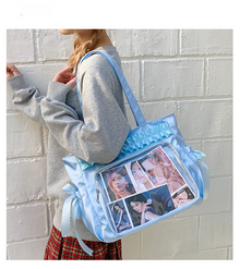 Ruffle Clear-Window Ita Tote Bag (Large Capacity)