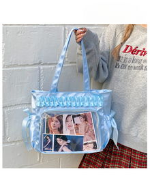 Ruffle Clear-Window Ita Tote Bag (Large Capacity)