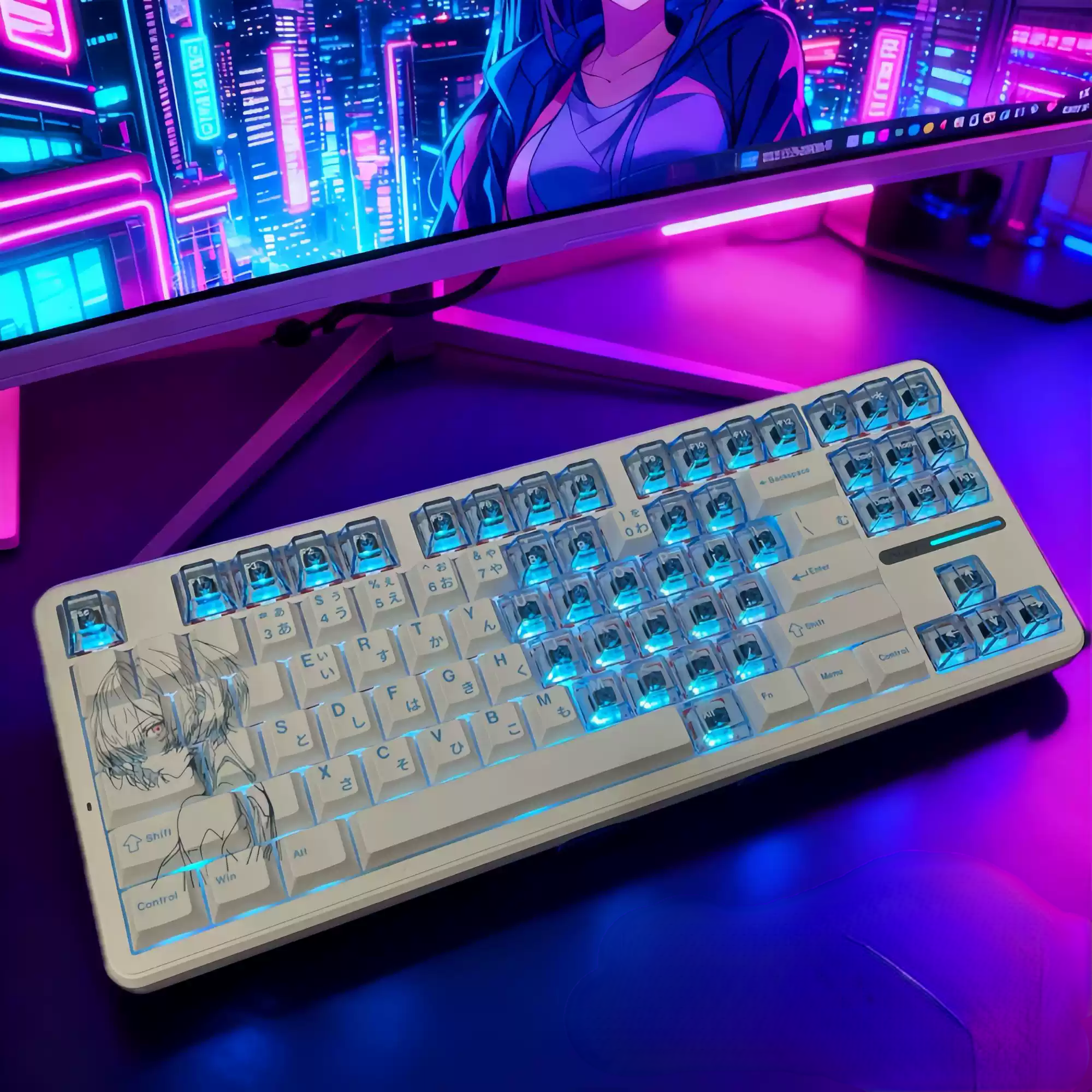 Rei Ayanami Blue Translucent PC + PBT Keycap Set