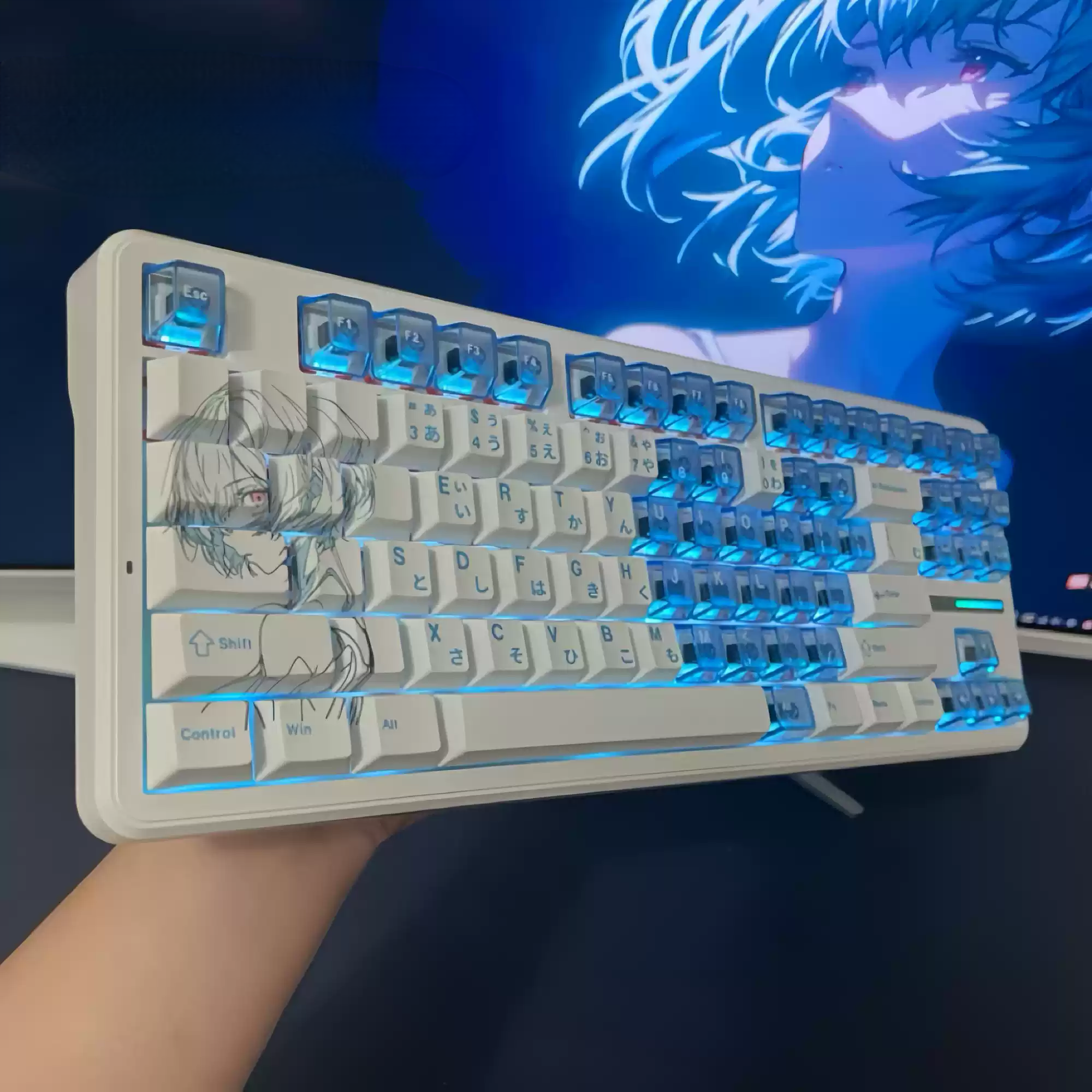 Rei Ayanami Blue Translucent PC + PBT Keycap Set