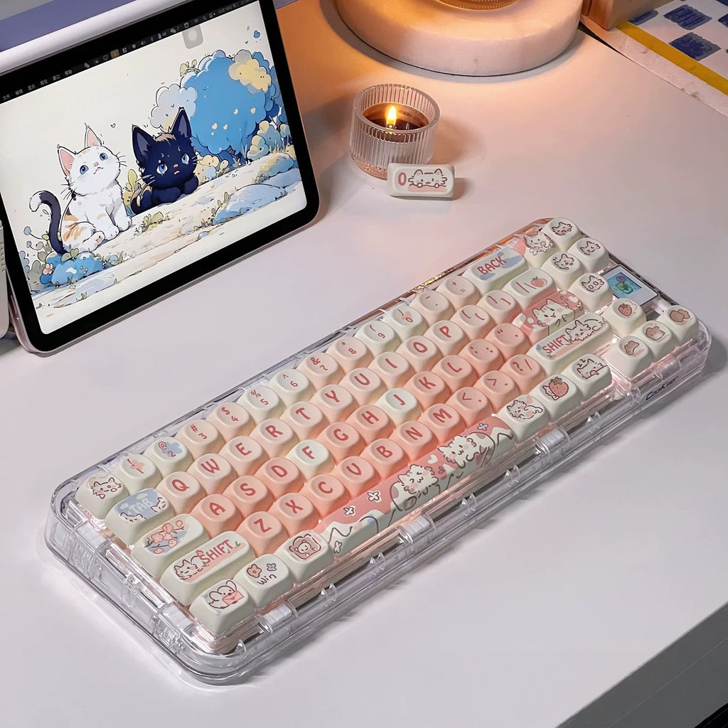 Strawberry Cat 132-Key MOA Profile PBT Keycap Set