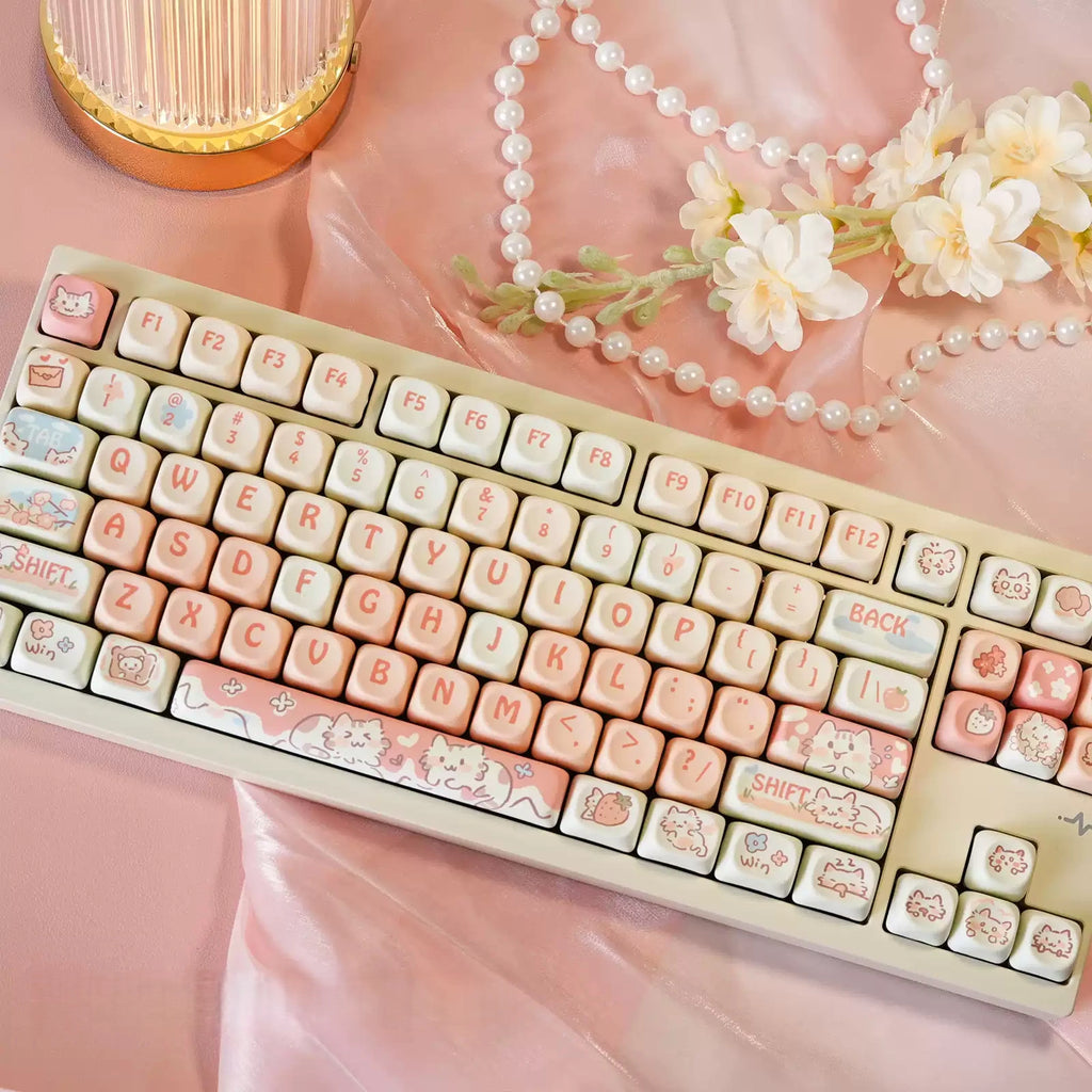 Strawberry Cat 132-Key MOA Profile PBT Keycap Set