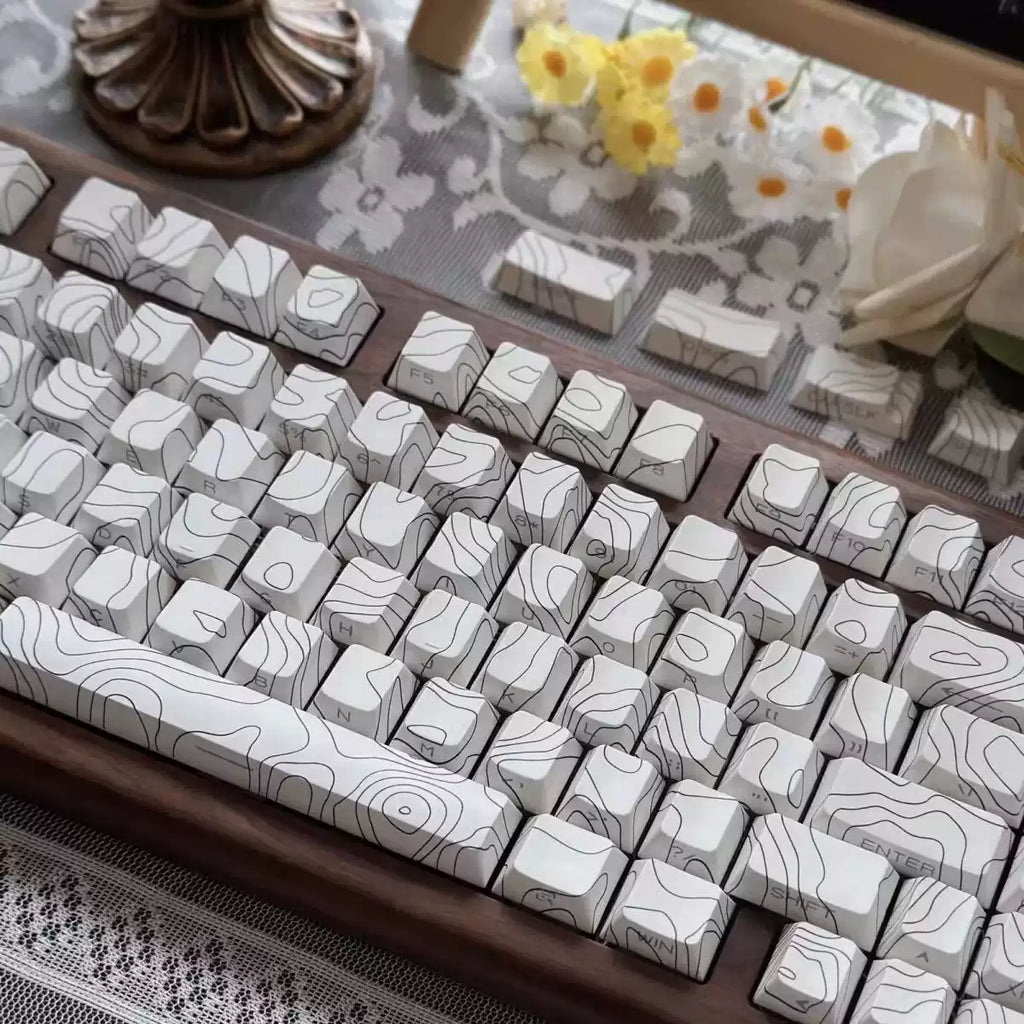 White Topographic Contour Side-Print Shine-Through PBT Keycap Set