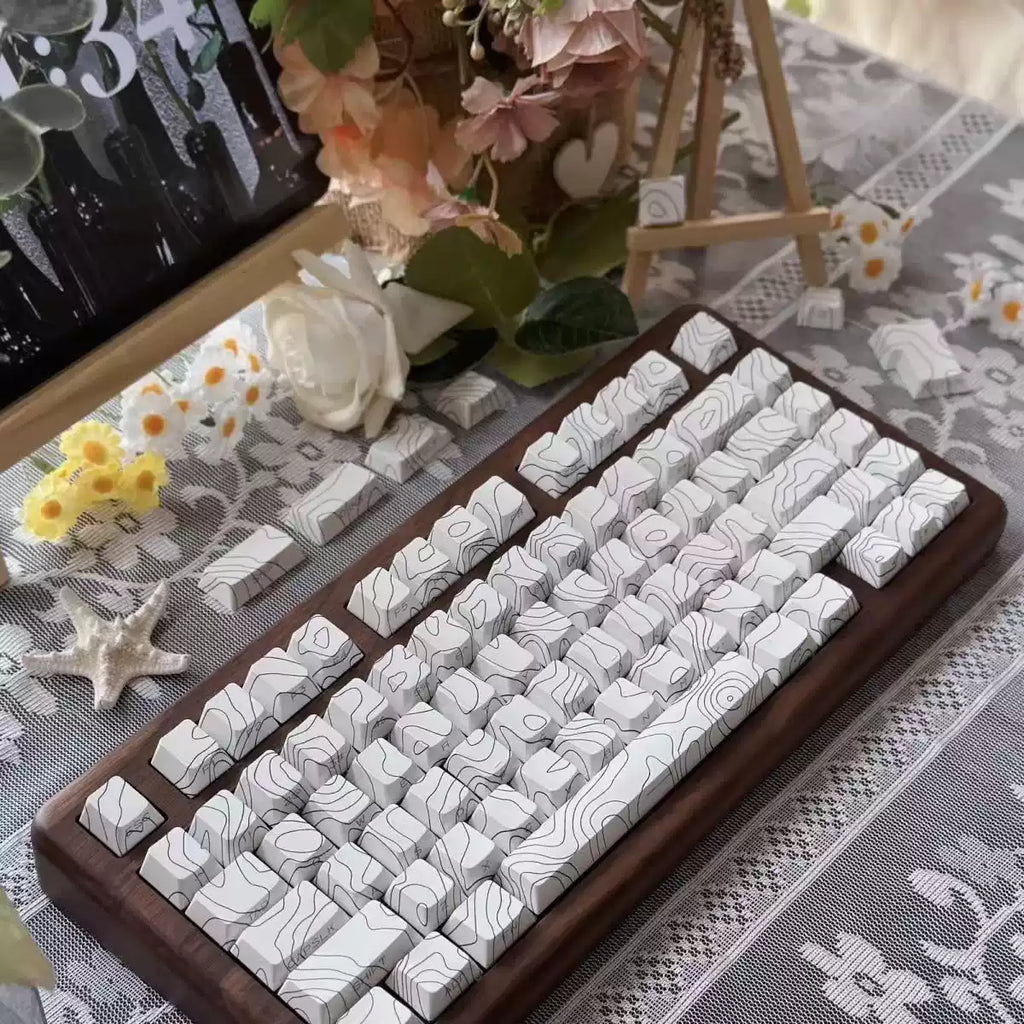 White Topographic Contour Side-Print Shine-Through PBT Keycap Set